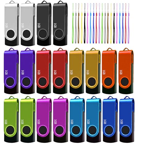 1GB 20 Pack USB Flash Drive Bulk Nicepicten Zip Drive USB 2.0 Thumb Drive | Swivel USB Memory Stick Jump Drives Multipack Pendrive with Lanyard for Storage Backup ( Colorful 1GB 20PCS) - color: 20PCS, size: 1GB