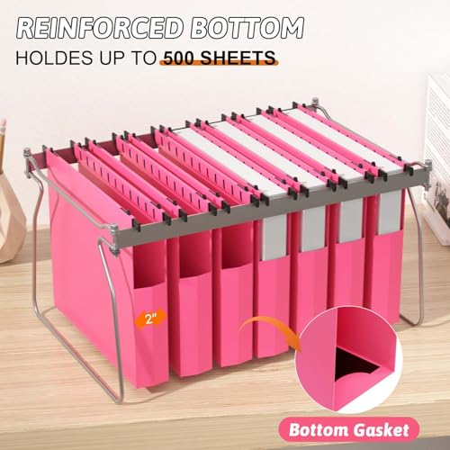 Plastic Hanging File Folders Expanding,12 Pack Extra Capacity Hanging File Folder Letter Size,2 Inch Expansion Heavy Duty Folders,Adjustable Tabs,Pink Hanging Folders Designed for Bulky Files - color: Pink