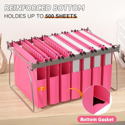 Plastic Hanging File Folders Expanding,12 Pack Extra Capacity Hanging File Folder Letter Size,2 Inch Expansion Heavy Duty Folders,Adjustable Tabs,Pink Hanging Folders Designed for Bulky Files - color: Pink