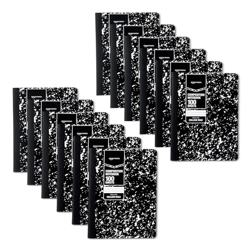Amazon Basics Composition Notebook, College Ruled, 100 Sheets, 9.75" x 7.5", Marble Black, 12-Pack - color: Marble Black, size: College Ruled,12-pack