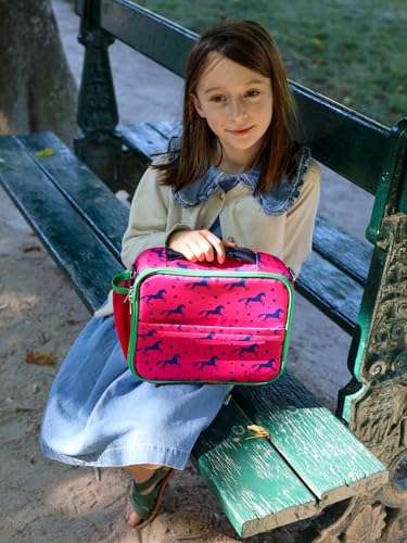 Yumbox Kids Insulated Lunch Bag with Bottle Holder, Horses Print | Holds Lunch Box & Water Bottle | 3 Ways to Carry | Interior Zipper Pocket | Insulated EVA Lining | Wipe-Clean Fabric - color: Horses