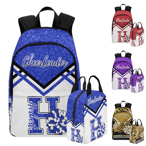 Custom Girl Backpacks Cheerleader School Bags with Name Personalized Girl Bookbag Lunch Box Set Schoolbag Customize Red Blue Travel Bookbag for School Work Outdoor Activity - color: Color 13