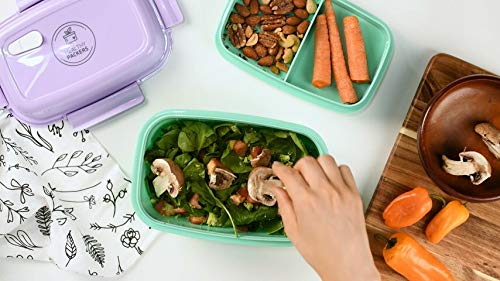 Ultimate Bento Box - Lunch Box for Kids & Adults with Removable Ice Pack - Leakproof, Multi-Compartment Food Container with Removable Containers - Microwave & Dishwasher Safe(Purple, Green, Purple) - color: Purple, Green, Purple