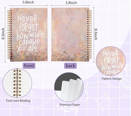 Pink Inspirational Spiral Notebook Journal, Never Forget How Wildly Capable You Are Motivational Quote Notebook, Positive Affirmation Journal for Women, 5.5x8.3 Inch - color: Inspirational Notebook 07