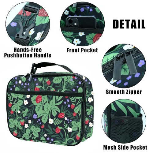 Strawberry Lunch Box Insulated Reusable Lunch Bag Tote Cooler for Women Men Boy Girl School Work Office Picnic - color: Strawberry