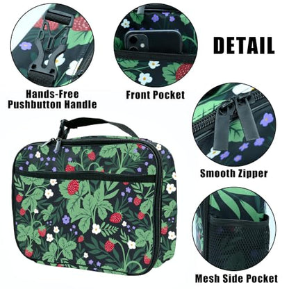 Strawberry Lunch Box Insulated Reusable Lunch Bag Tote Cooler for Women Men Boy Girl School Work Office Picnic - color: Strawberry