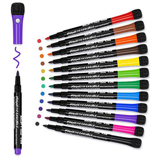 Magnetic Dry Erase Markers Fine: 12 Colors Erasable Whiteboard Markers Fine Point with Eraser Cap, Low Odor White Board Dry Erase Pens Fine Tip for Kids & Teachers, Home, Office and School Supplies - color: 12 Colors(12 Pack)