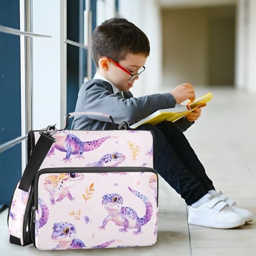 Cute Geckos Leaves 3 D-Ring 2 inch Zipper Binder Bag with Shoulder Strap, Multi-Pocket Portfolio Organizer Case for 13 Inch Laptop Middle School - color: Cute Geckos Leaves