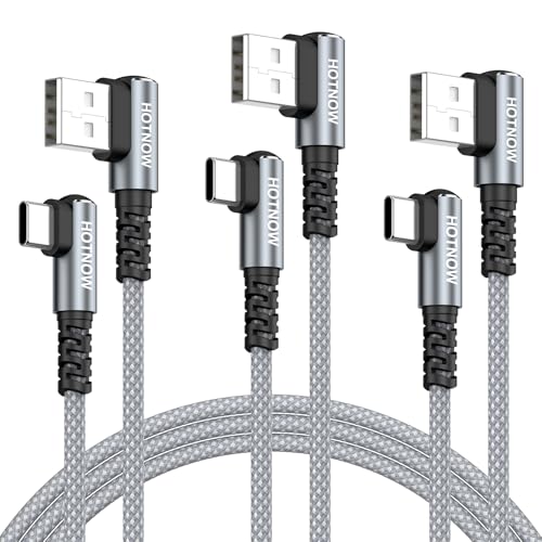 USB A to USB C Cable Right Angle [3Pack 3ft] Portable 90 Degree USB-C Fast Charging Cord Compatible with iPhone 17 16 15, Samsung Galaxy S10 S9 S8 Plus Note 9 8 and Other Type c Devices - color: Grey+White, size: 3FT