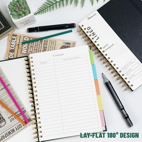 Hardcover Spiral Notebook with removable dividers 300 page,5 Subject Notebook 8"x10" B5 College Ruled Notebooks for School Note taking，Lined Journal for Women (Green) - color: GREEN