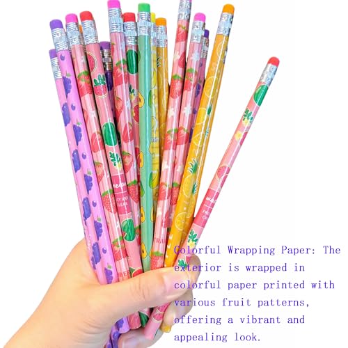 72PCS Corlorful Wooden cased Pencils for Kids with Erasers, Wood Wedding Golf for School,Drawing,Gift (72PCS) (Fruit, 72) - style: Fruit