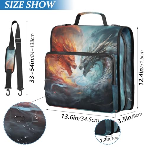 3 Ring Binder Zipper Binders Water-fire Dragons Expanding File Folder Bag with Shoulder Strap - color: Red