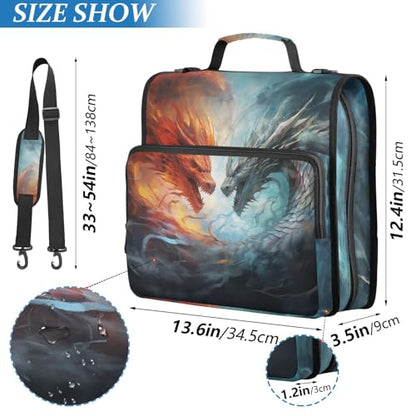 3 Ring Binder Zipper Binders Water-fire Dragons Expanding File Folder Bag with Shoulder Strap - color: Red