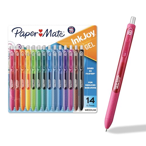 Paper Mate InkJoy Gel Pens, Assorted, Medium Point (0.7mm), 14 Count - Smooth Writing, Back to School, Teacher Supplies, Journaling, Note-Taking, Doodling - size: 14 Count