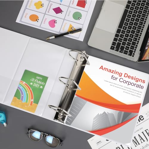 Sinload 4 Pcs 5 Inch Large Ring Binders with Pockets 3 Ring Binder 8.5" x 11" Presentation Folder View Binder with Customizable Clear Cover for Documents Files Projects(White) - color: White, size: 5 Inch