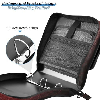 Red Spider Web Zipper Binder 3 Ring with Shoulder Strap and Handle Multiple Pockets Expanding File Folder Organizer