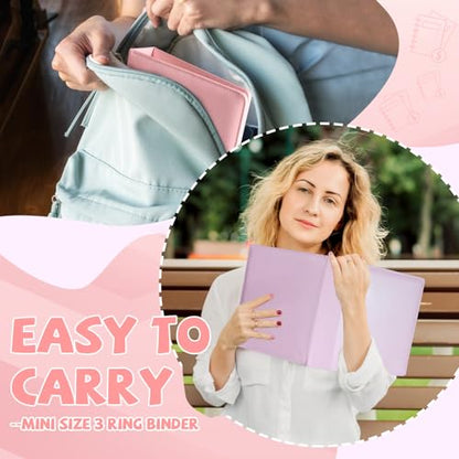 2 Pack Mini Size 3 Ring Binder 1 Inch Rings 5 Colors Dividers Pu Leather Binders 5.5" X 8.5" Holds 200 Sheets Paper Three Ring Binder DRing with Pen Loop 1 Pockets School Office (Purple&Pink) - color: Purple&pink, size: 1"D Ring