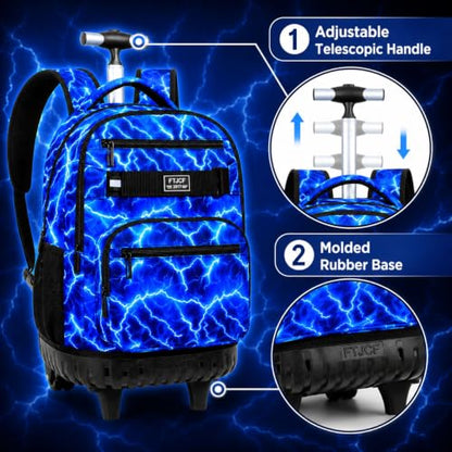AGSDON Dynamic Lightning Men Rolling Backpack with Wheels Set – 20” Roller Bookbag for Boys with Matching Lunch Box for Travel, Commute & School | Water-Resistant Fashion Wheeled Organizer in Blue - color: Rolling Backpack Set - Lightning Blue