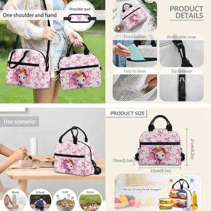 Lightweight Kids Bookbag Set with Insulated Lunch Bag and Pencil Case, Elephant 3-in-1 School Backpack Lunchbox Pouch for Girls Elementary, Durable Student Book Bag - color: Pink Bows-elephant