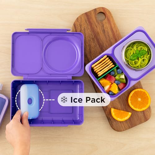 Omie OmieBox UP bento Box for Kids | Insulated Lunch Box | Leak Proof Vacuum Insulated Thermal Food jar | Cooler ice Pack | 2 Compartments (Galaxy Purple) - color: Galaxy Purple