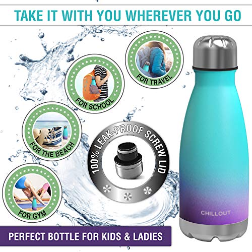 CHILLOUT LIFE 12oz Kids Insulated Stainless Steel Water Bottle, Leak Proof | Small Metal Water Bottle, Keeps Drinks Cold 24H & Hot 12H, Leak-Proof Screw Lid, Perfect for School, Travel & Sports - color: Caribbean Lily