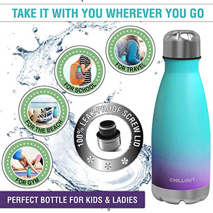 CHILLOUT LIFE 12oz Kids Insulated Stainless Steel Water Bottle, Leak Proof | Small Metal Water Bottle, Keeps Drinks Cold 24H & Hot 12H, Leak-Proof Screw Lid, Perfect for School, Travel & Sports - color: Caribbean Lily