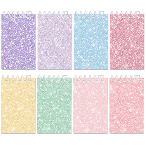 Glenmal 8 Pcs Mini Notepads for Kids Party Favors Mini Tie Dye Note Pads Glitter Colorful Little Pocket Notepads for Girls Gift Classroom Rewards 20 Pages Each (Light Color) - color: Light Color