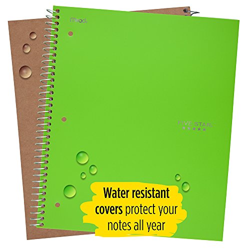 Five Star Spiral Notebook, 3 Subject, College Ruled Paper, 150 Sheets, 11" x 8-1/2", Lime (73627) - color: 12 Lime