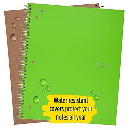 Five Star Spiral Notebook, 3 Subject, College Ruled Paper, 150 Sheets, 11" x 8-1/2", Lime (73627) - color: 12 Lime