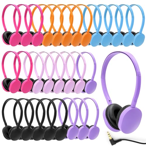30 Pack Kids Headphones Bulk for School, Multi Color Wired Kids Classroom Headphones Adjustable with 3.5 mm Jack for School Library Students Children Teens and Adult - size: 30 Pack (Mixed Colors)