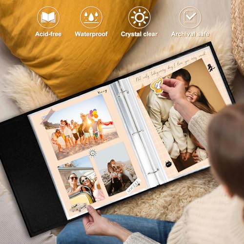 Lanpn Scrapbook Photo Album 8.5x11, Linen Window Design Cover Top Load 3 Ring Folder Binder Photobook Photo Book 8.5 x 11 inch with 30 Plastic Sleeves 60 Pages Black - color: Black, size: 8.5x11"