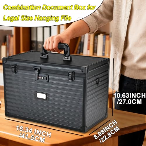 File Storage Cabinet File Organizer Document Organizer File Box in Office and Home with Combination Lock with 20 Legal Size Hanging Files (Stripe Black)