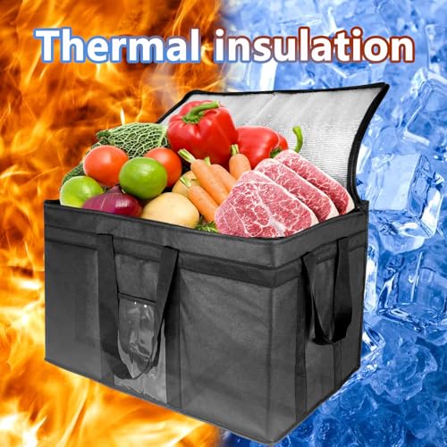 3XL Insulated Food Transport Bag - Reusable Cooler Bag for Cold and Hot Food Delivery with Lid and Double Zipper - size: 3X-Large