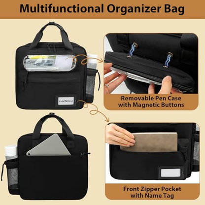 3 inch D-ring Zipper Binder Bag for 700 Sheets&13 inch Laptop Organizer, Detachable Zip Up Binder with Removable Pen Case& Bottle Pocket for Middle High School Office Supplies Storage (Black)
