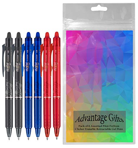 FriXion Clicker Retractable Erasable Gel Pen, Black/Blue/Red Bold Point, 6-pk; Bundle with Plastic Reusable Pouch - color: Black/Blue/Red, size: 1 Count (Pack of 6)
