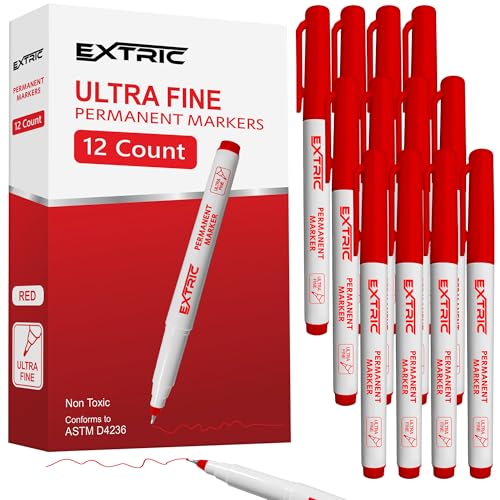 EXTRIC Permanent Markers Ultra Fine Tip, Red, 12 Pack, Quick Drying, Waterproof, Fade Resistant Artist Markers for Wood, Plastic, Metal, Paper & More, Fine Line Drawing, Coloring - color: Red
