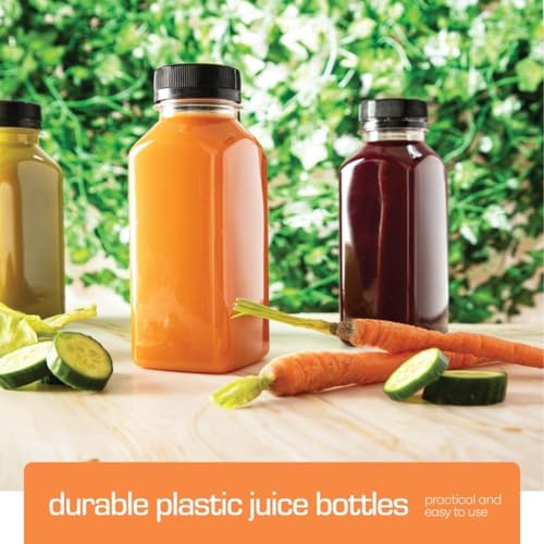 DECADORN 8oz 12pcs Plastic Bottles With Caps - Juicing Bottles For Juicing - MADE IN USA Clear Mini Bottle With Lids - Drink Container - Shatterproof, BPA-Free, Leak proof, Disposable & Recyclable - size: 8 oz 12 Pack