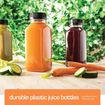 DECADORN 8oz 12pcs Plastic Bottles With Caps - Juicing Bottles For Juicing - MADE IN USA Clear Mini Bottle With Lids - Drink Container - Shatterproof, BPA-Free, Leak proof, Disposable & Recyclable - size: 8 oz 12 Pack