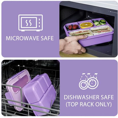 Caperci Bento Box Adult - 50 oz Large Lunch Containers for Adults and Teens, 4-Compartment Bento Lunch Box with Utensils & Leak Proof Sauce Cup, Dishwasher Safe, Durable, BPA-Free (Lavender) - color: Lavender