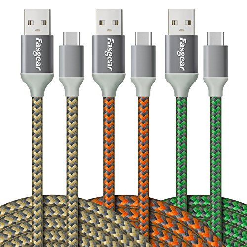 Fasgear 10ft USB C Cables 3 Pack, Green/Gold/Orange | 3A Fast Charging, USB A to Type-C, Braided, Compatible with Galaxy S24/S23/S22/S21 Plus Note 10 A70/LG G6/Moto G/PS5 - color: Green/Gold/Orange