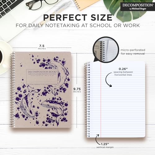 Decomposition Humpback Whales College Ruled Spiral Notebook - 9.75 x 7.5 Journal with 160 Lined Pages - 100% Recycled Paper - Cute Notebooks for School Supplies, Home & Office - Made in USA - color: Humpback Whales