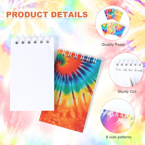 OZIO 16PCS Mini Tie Dye Notepads Multicolor Style Pocket Notebooks, Spiral Mini Notebook Pastel Art Party Small Notepad for Tie Dye Birthday Party Favors, 8 Styles(16) (16)