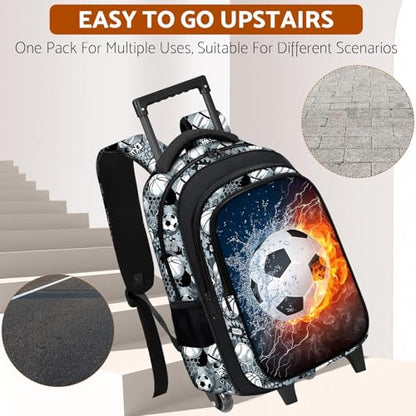 Boys Rolling Backpack for Kids - Soccer Kids Rolling Backpack with Wheels for Elementary Middle School Students - Sport Roller School Bookbag Aged 6-18, Wheeled Travel Bag Large Capacity - color: Soccer-001-backpack Only