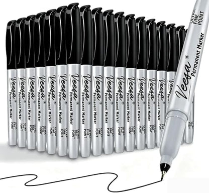 VEESA Permanent Markers Ultra Fine Point (0.4mm), Black, 60 Count | 1 Second Quick Drying, Waterproof, Fade-Resistant - size: 1 Count (Pack of 60)