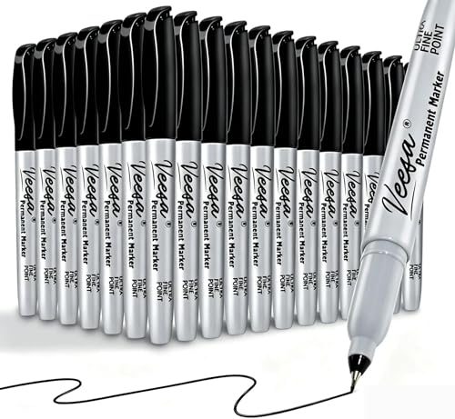VEESA Permanent Markers Ultra Fine Point (0.4mm), Black, 60 Count | 1 Second Quick Drying, Waterproof, Fade-Resistant - size: 1 Count (Pack of 60)