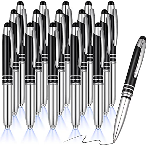 Zonon 15 Pieces 3 in 1 Multi-Function Touch Pen with LED Flashlight and Stylus Tip Multi-Function Ballpoint Pen, 1.0 mm Black Ink Ballpoint for Touch Screens Back to School Gifts(Black) - color: Black