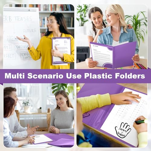 Henoyso 24 Pcs School to Home Folder with Pocket Plastic Heavy Duty Clipboard Folder with Clear Front Pocket Homework Take Home Folders for School Students Parent Teacher Communication(Purple) - color: Purple