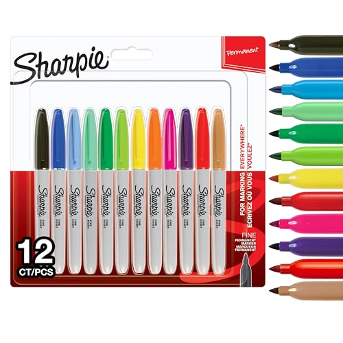 Sharpie Permanent Markers | Fine Point for Bold Details | Assorted Colours | 12 Count