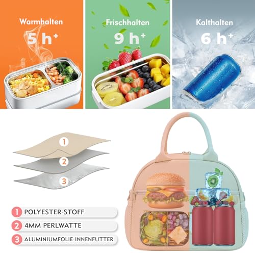Lunch Bag for Girls and Women, Cute Preppy Lunch Bag with Chenille Letters, Insulated Large Capacity Lunch Tote with Detachable Strap for School, Work & Picnic, Beige - color: Beige