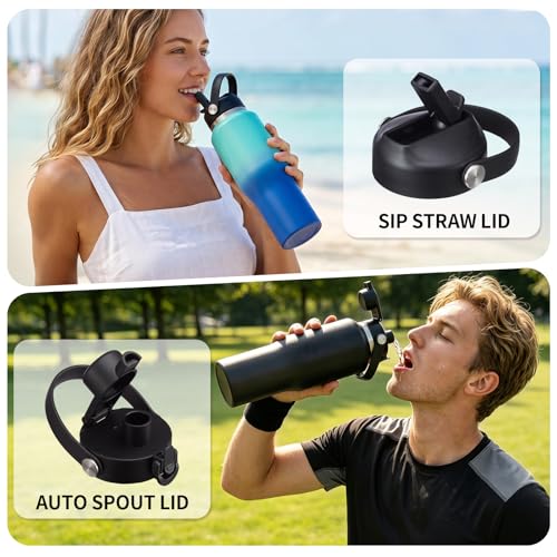 32oz Water Bottles with Straw - Travel Stainless Steel Water Bottle, Carrier Bag with Strap, 32 oz Tumbler Water Cup Fits Car Cup Holders - color: Blue&Black, size: 32 Ounces